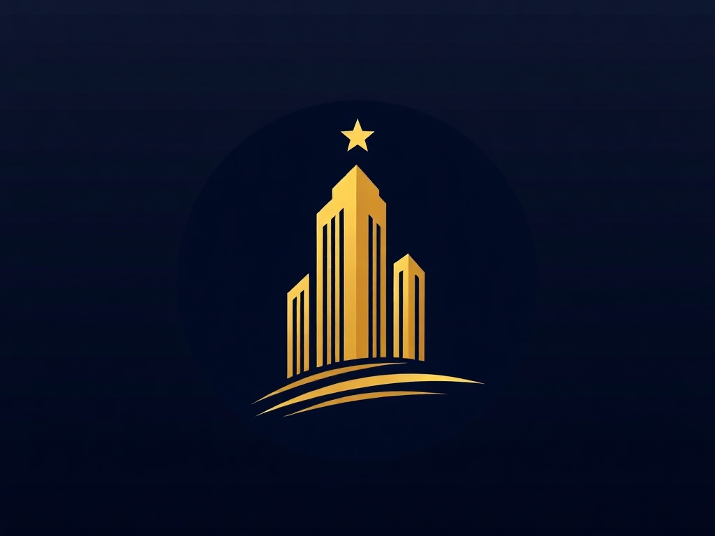 Clean, minimalist logo with a stylized 'B' and a subtle star, lines suggest a building. Color: dark navy and gold. Vector, high contrast.